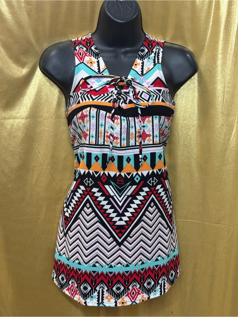 Self Esteem Southwestern Print Lace Up Tank Tunic Top Medium